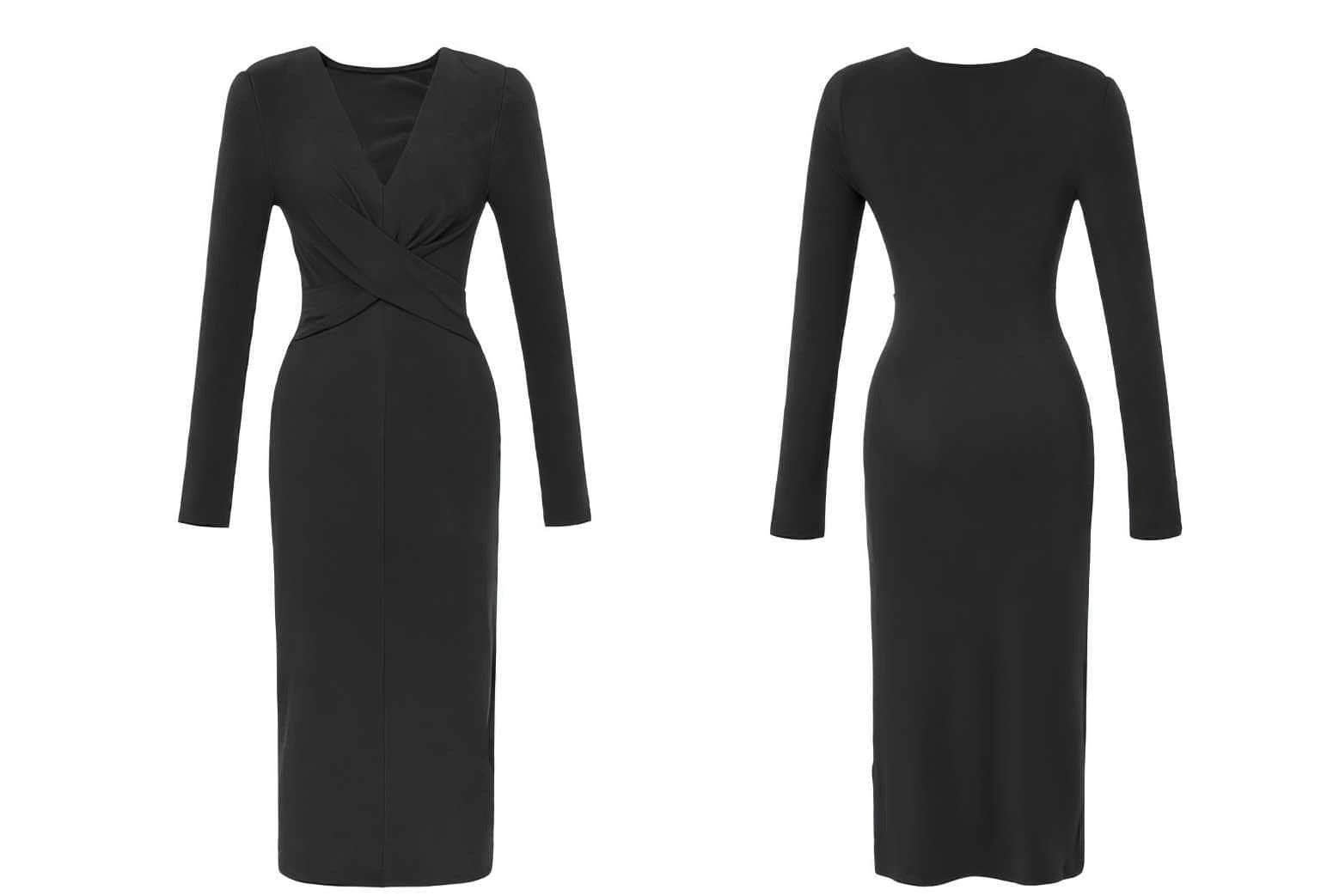 Long Sleeve Crossover Bodice Sheath Dress