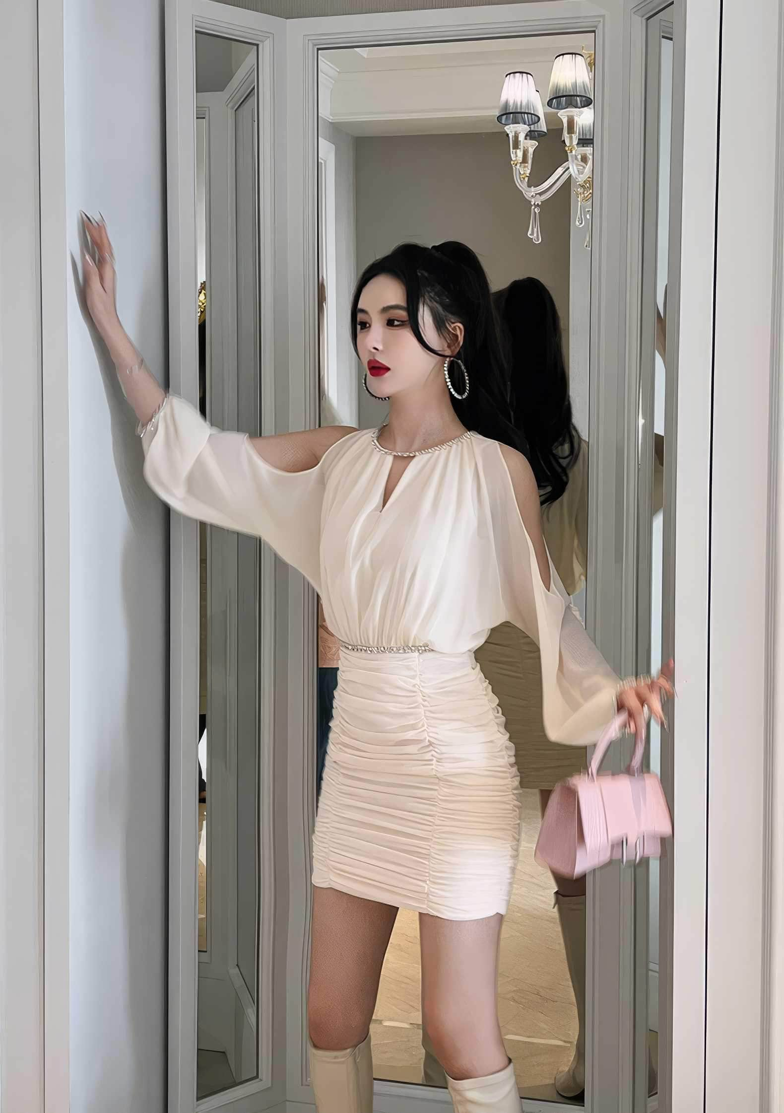 Long Sleeve Cutout Ruched Mini Dress