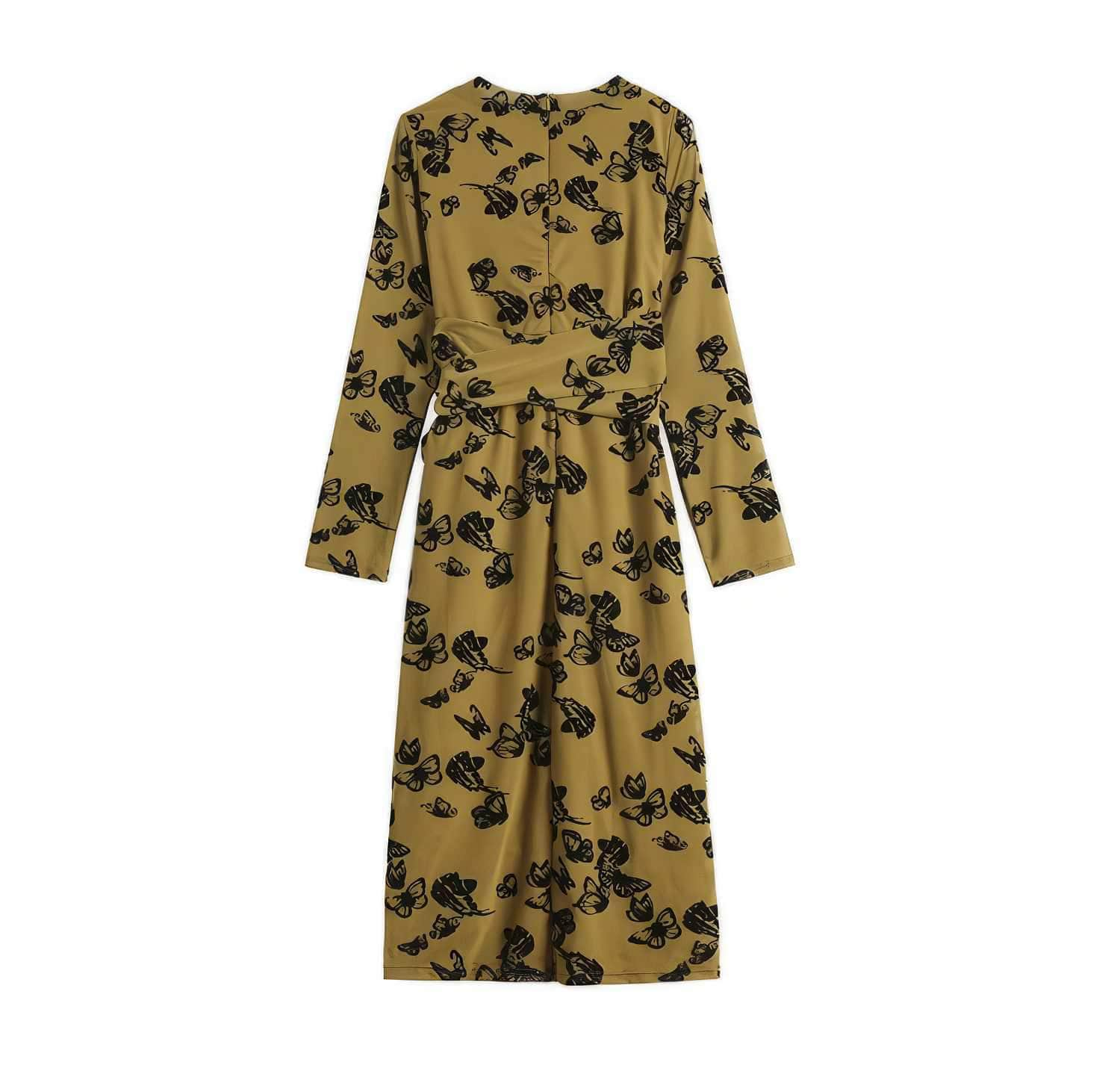 Long Sleeve Floral Printed Wrap Dress