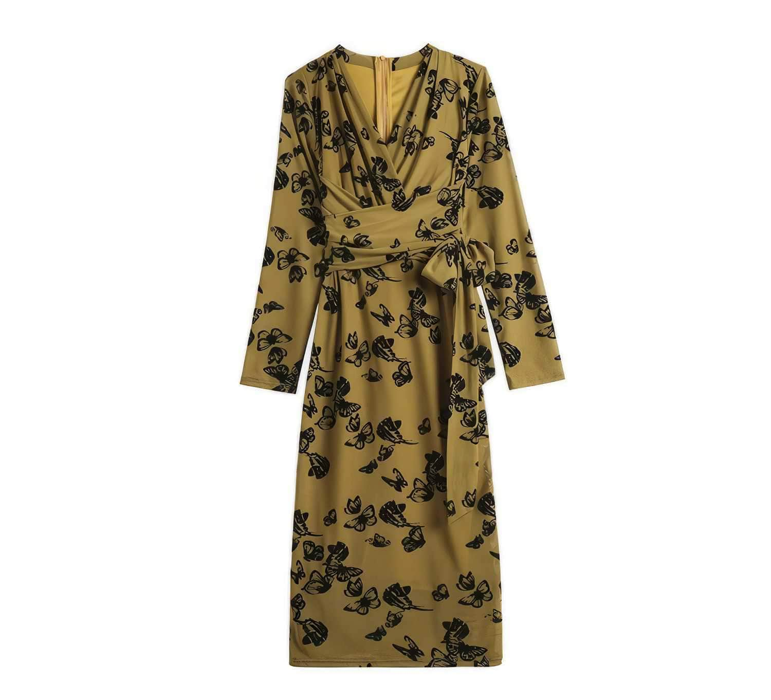 Long Sleeve Floral Printed Wrap Dress