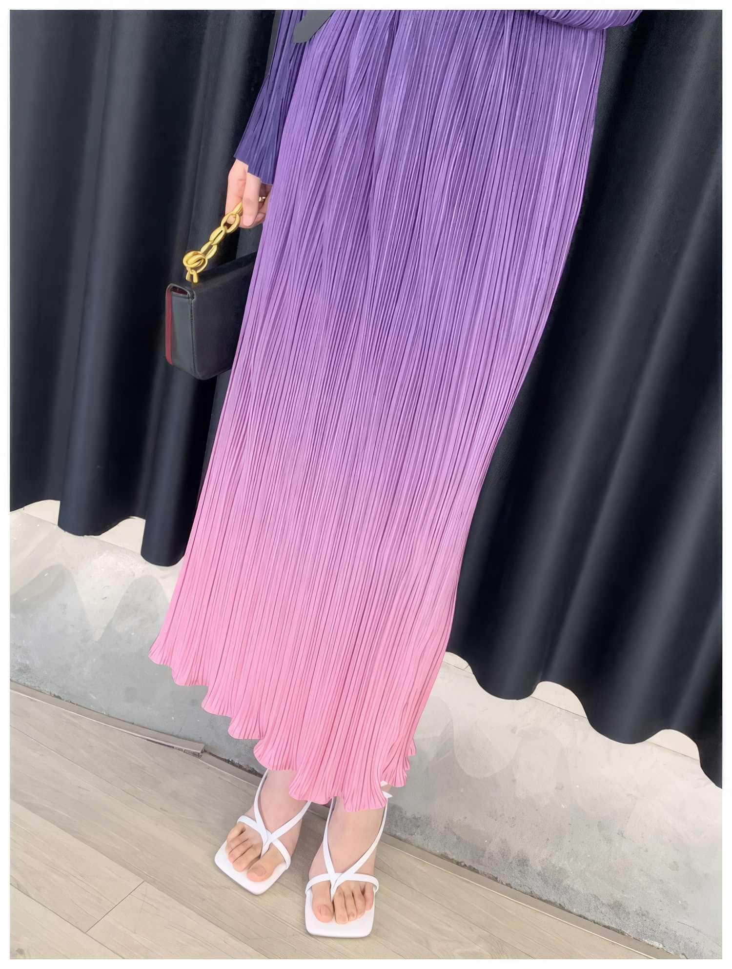 Long Sleeve Ombre Pleated Mermaid Dress