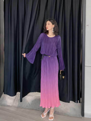 Long Sleeve Ombre Pleated Mermaid Dress