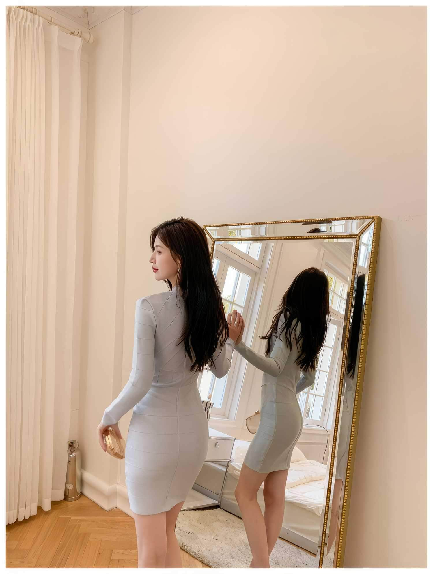 Long Sleeve Zipper Bandage Mini Dress