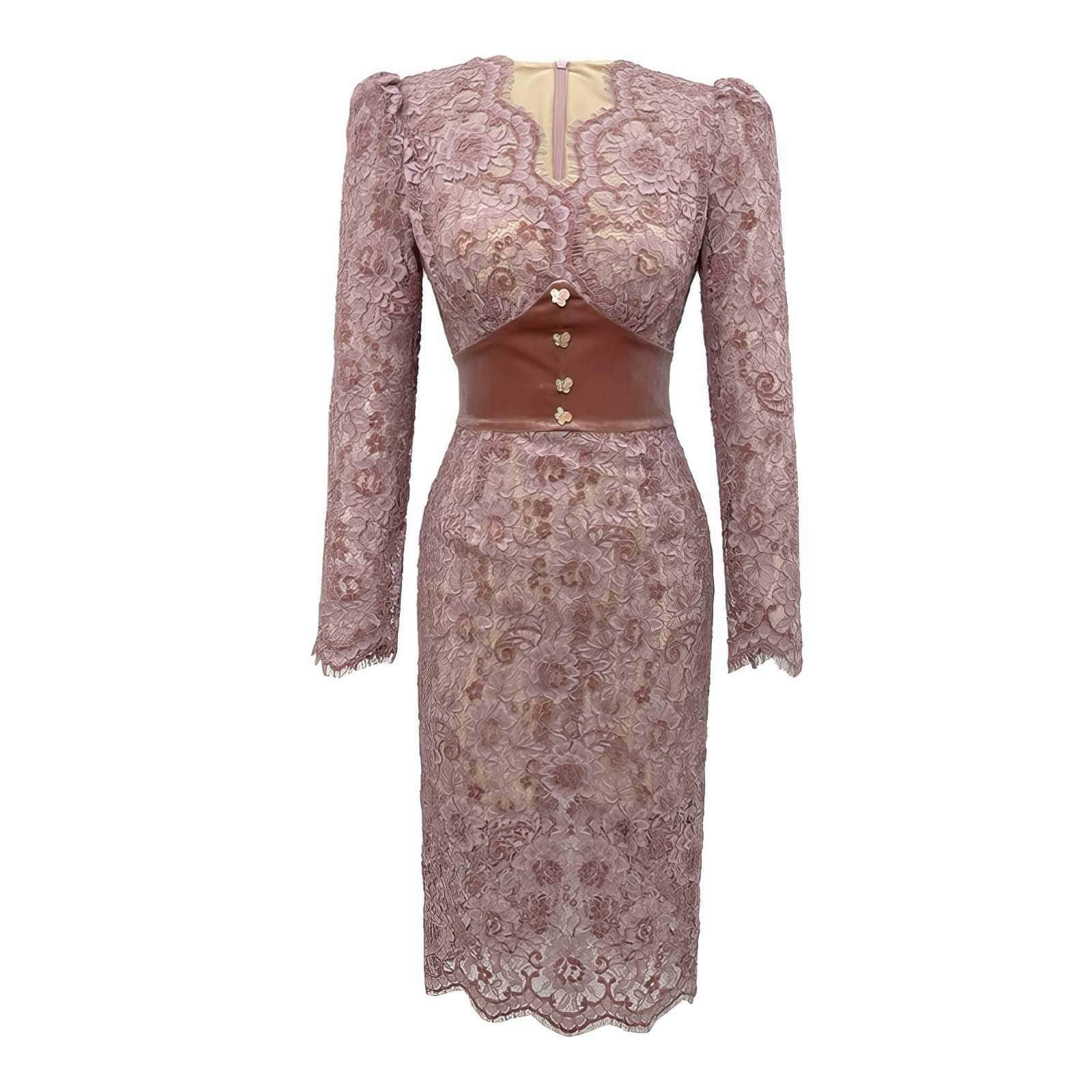 Long Sleeves Lace Trimmed Empire Waist Dress