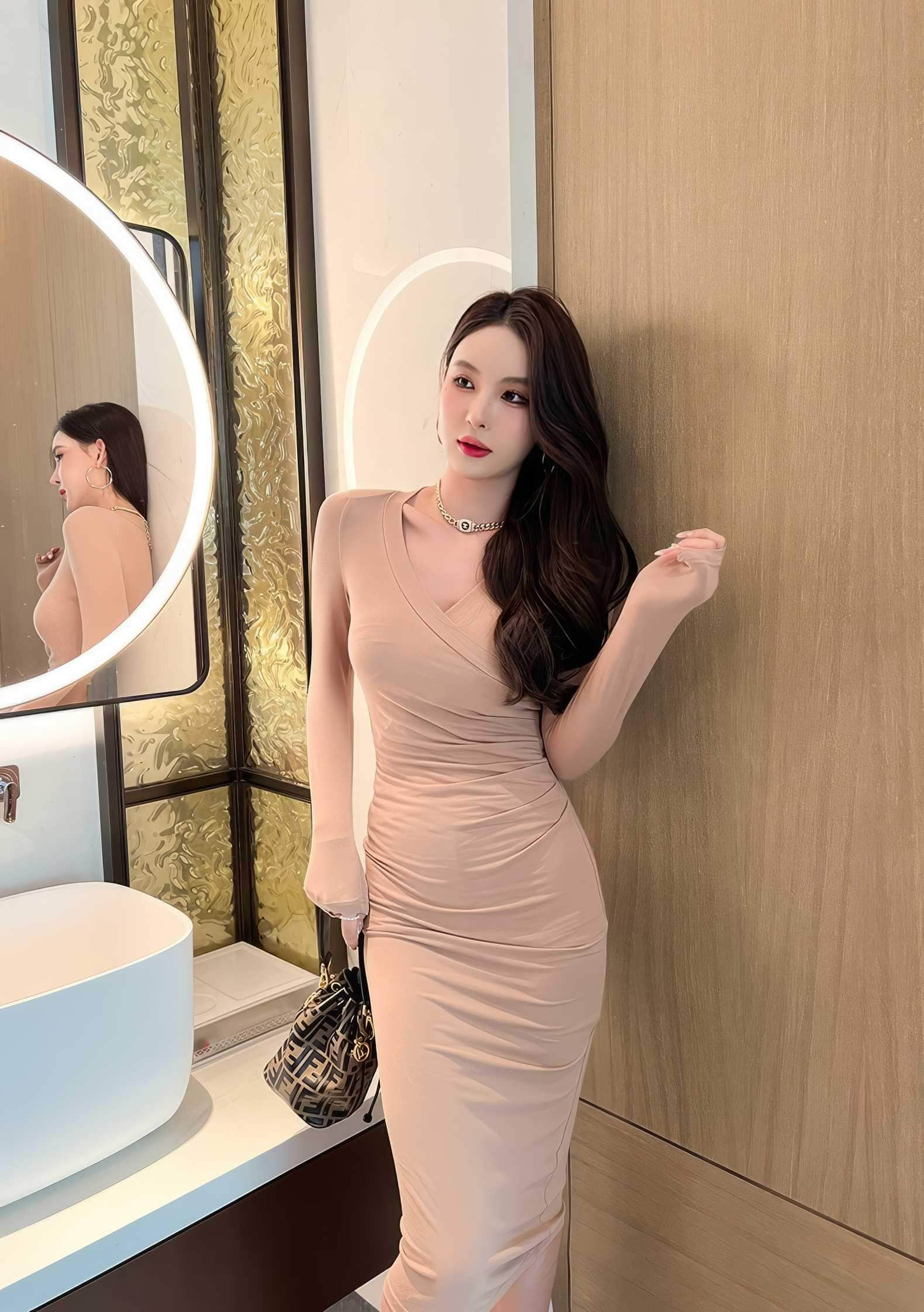 Long Sleeves Midi Wrapped Ribbed Dress