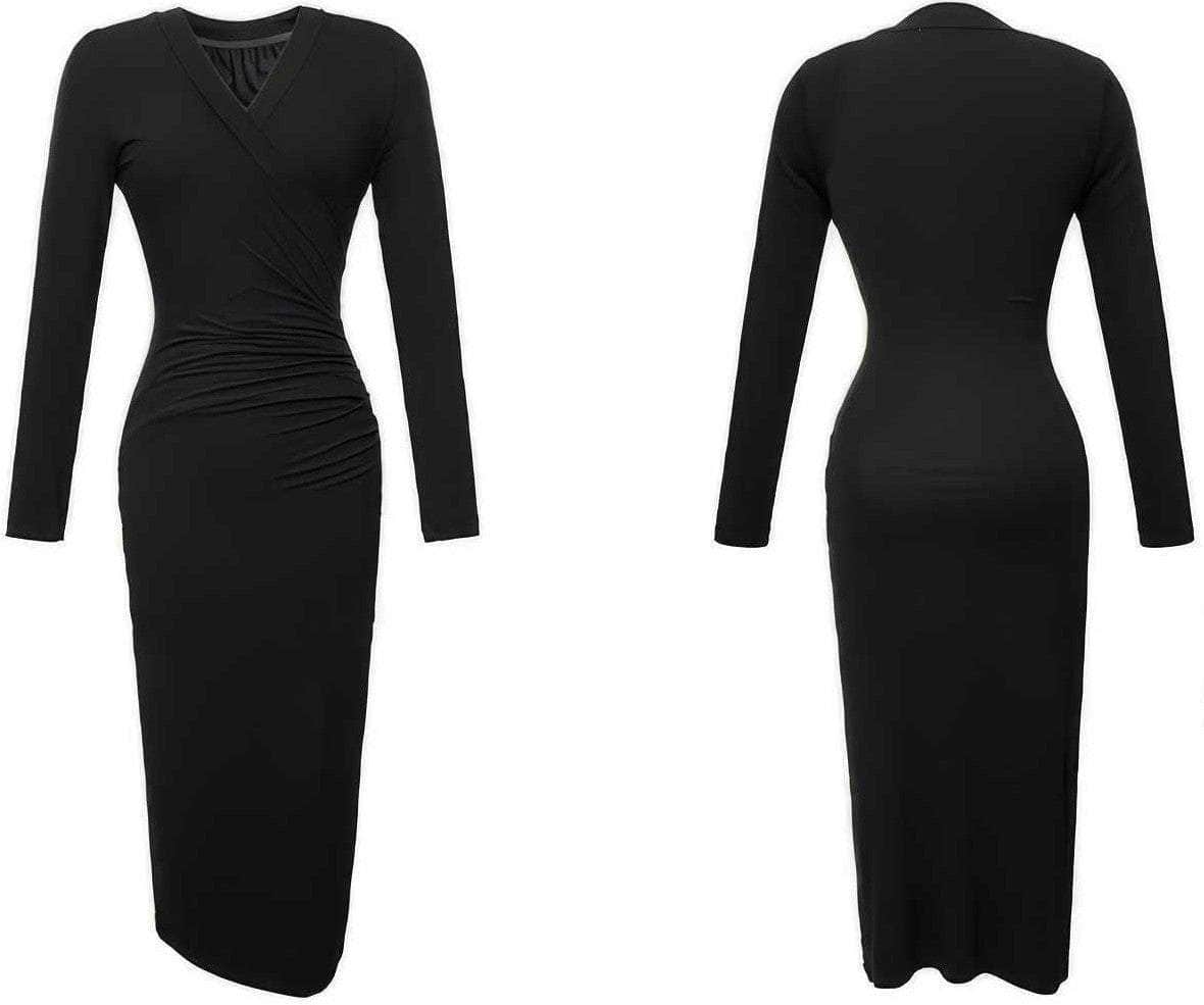 Long Sleeves Midi Wrapped Ribbed Dress