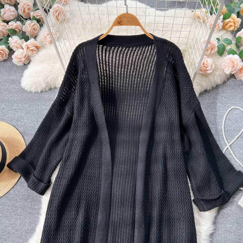 Long Sleeves Ribbed Draped Pullover Cardigan