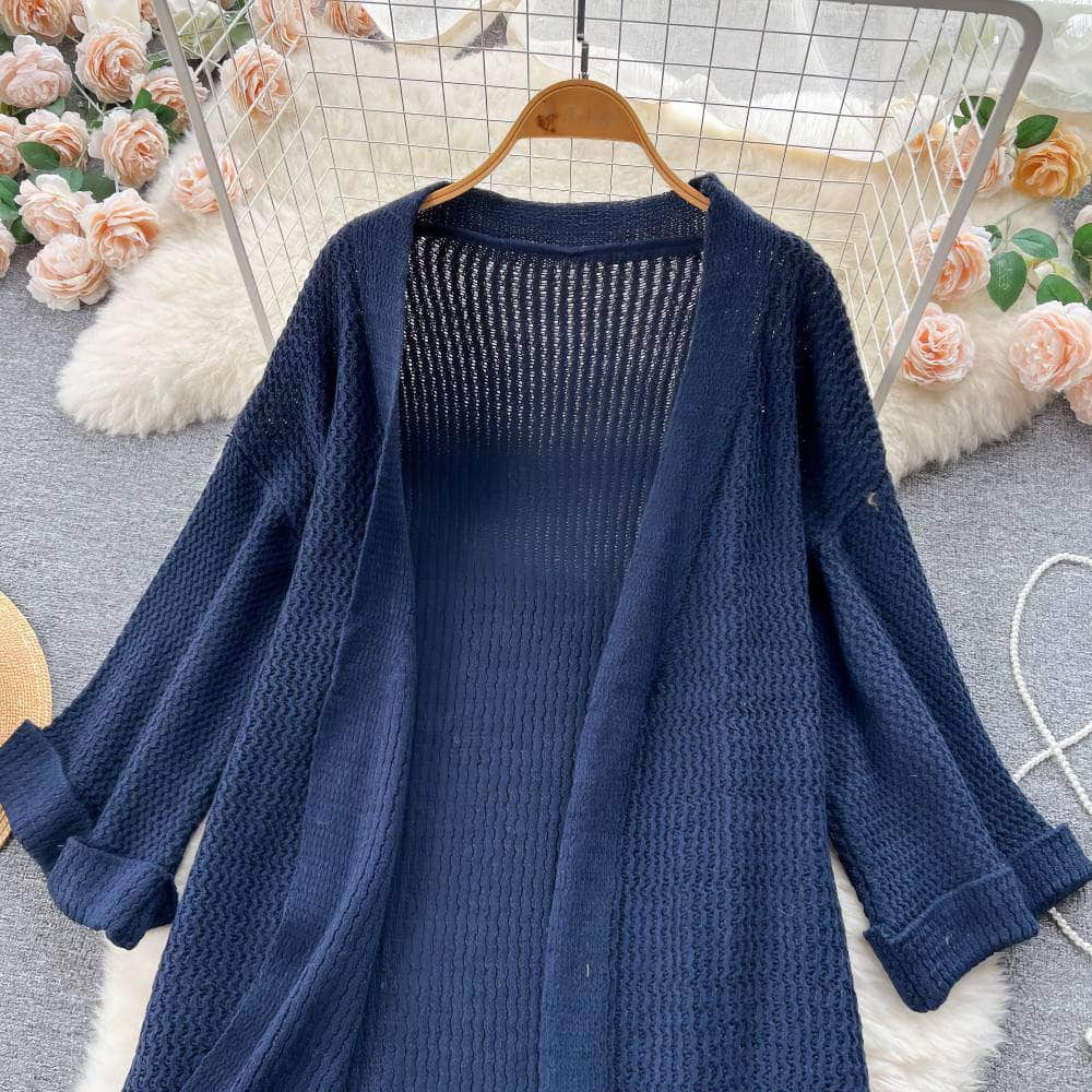 Long Sleeves Ribbed Draped Pullover Cardigan