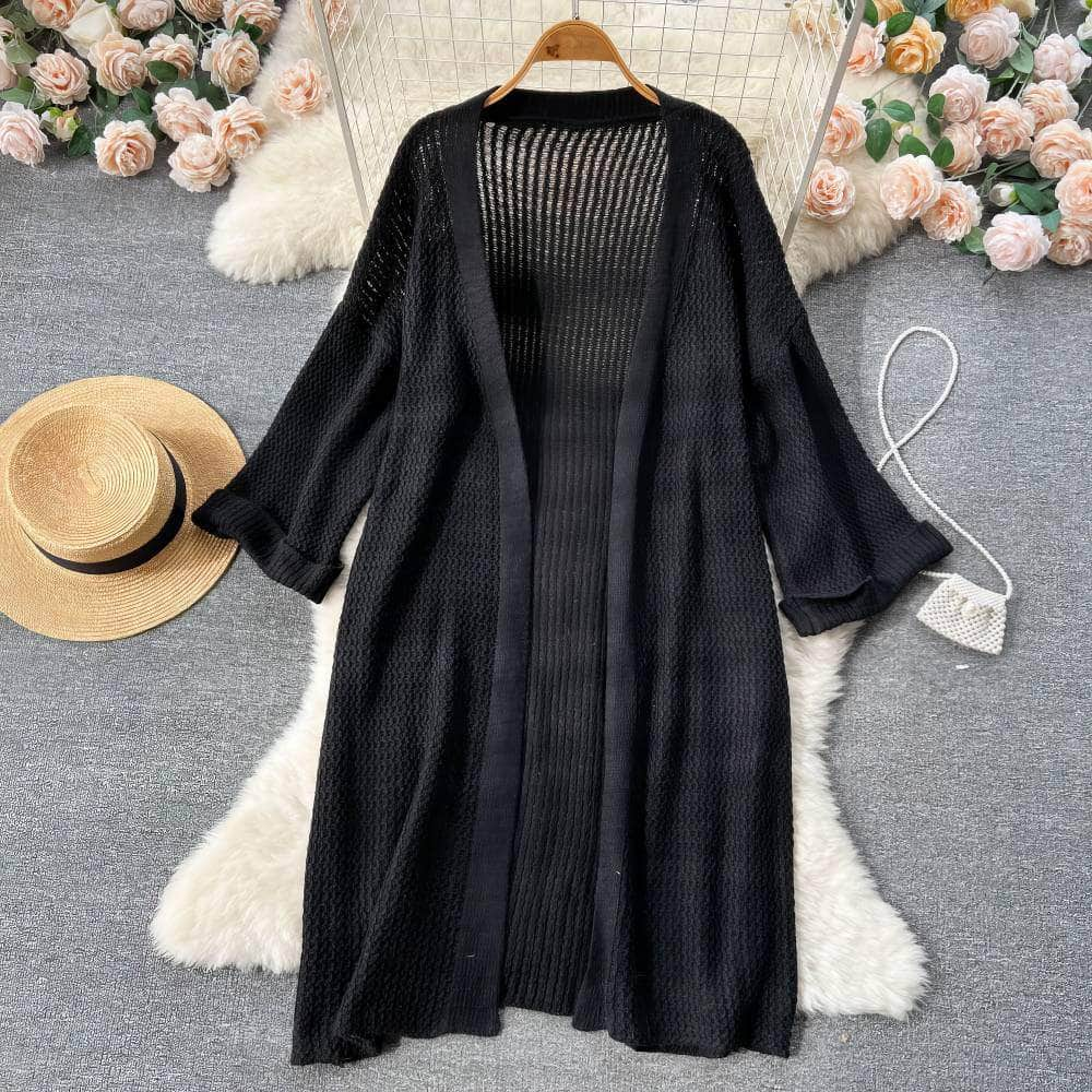 Long Sleeves Ribbed Draped Pullover Cardigan MAX SIZE / Black