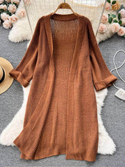 Long Sleeves Ribbed Draped Pullover Cardigan MAX SIZE / Brown