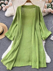 Long Sleeves Ribbed Draped Pullover Cardigan MAX SIZE / Green