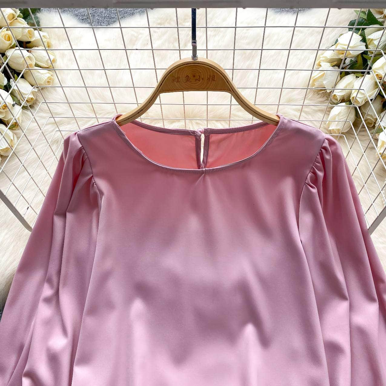 Long Sleeves Round Neck Satin Feathered Sleeves Blouse