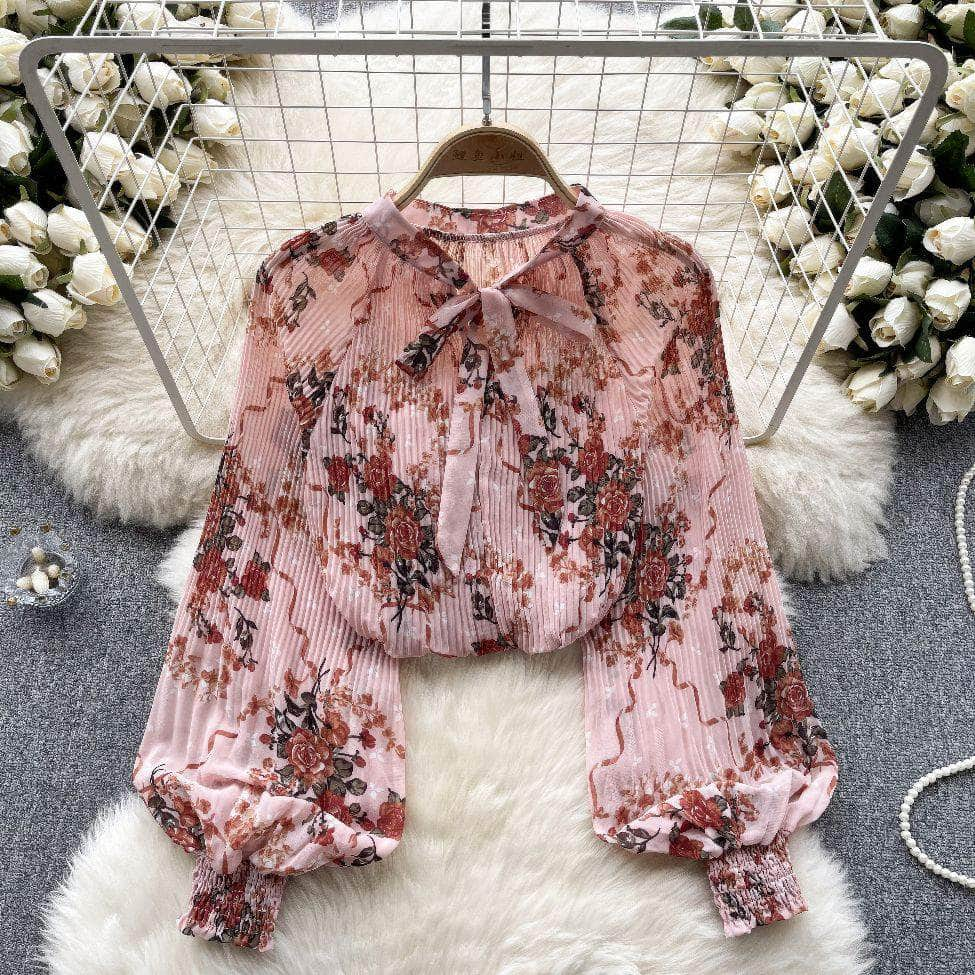 Long Sleeves Ruched Casual Floral Blouse