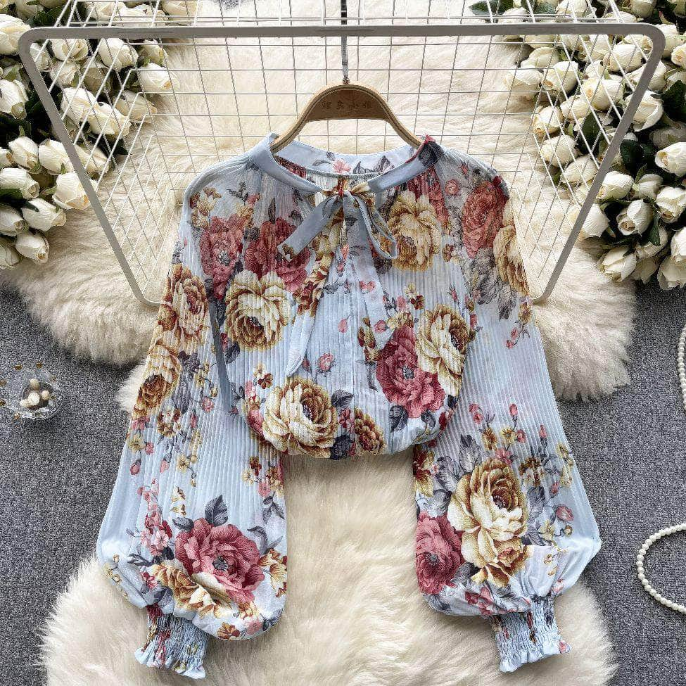 Long Sleeves Ruched Casual Floral Blouse