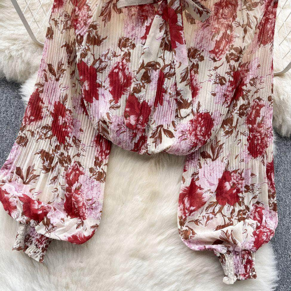 Long Sleeves Ruched Casual Floral Blouse