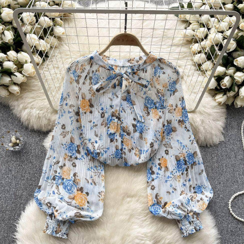 Long Sleeves Ruched Casual Floral Blouse