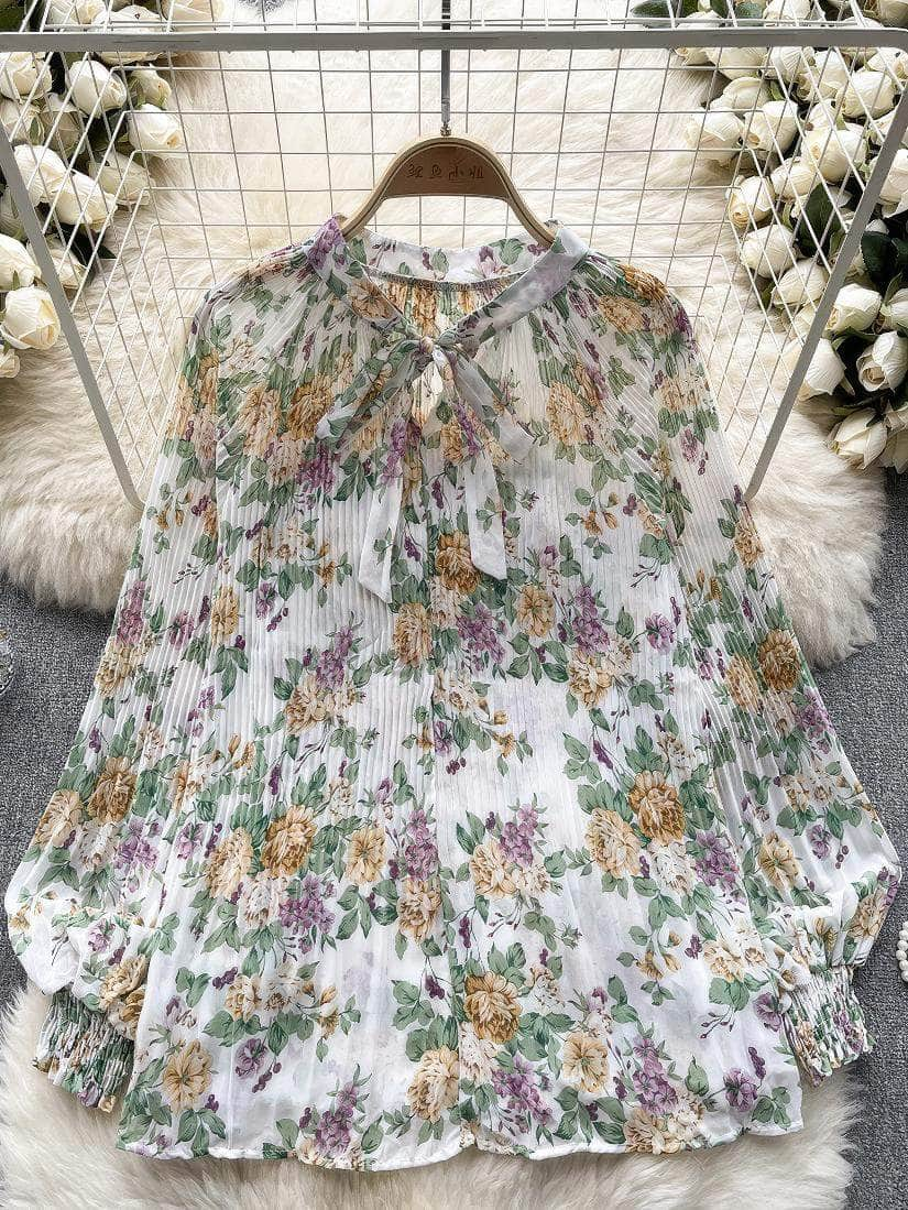 Long Sleeves Ruched Casual Floral Blouse MAX SIZE / Daisy Delight