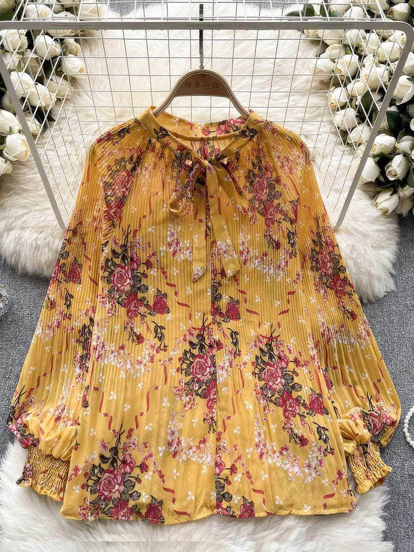 Long Sleeves Ruched Casual Floral Blouse MAX SIZE / Jasmine Jive