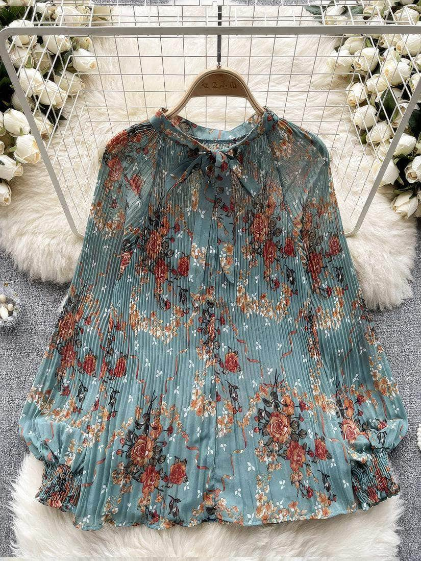 Long Sleeves Ruched Casual Floral Blouse MAX SIZE / Lily Luminescence