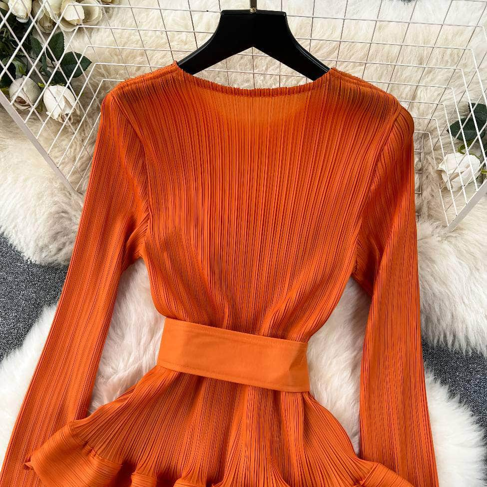 Long Sleeves Ruffled Tiered Mesh Dress