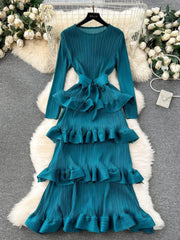 Long Sleeves Ruffled Tiered Mesh Dress