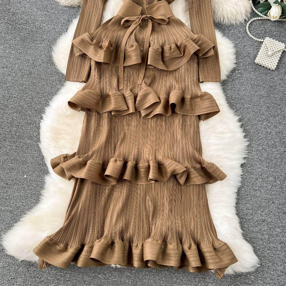 Long Sleeves Ruffled Tiered Mesh Dress