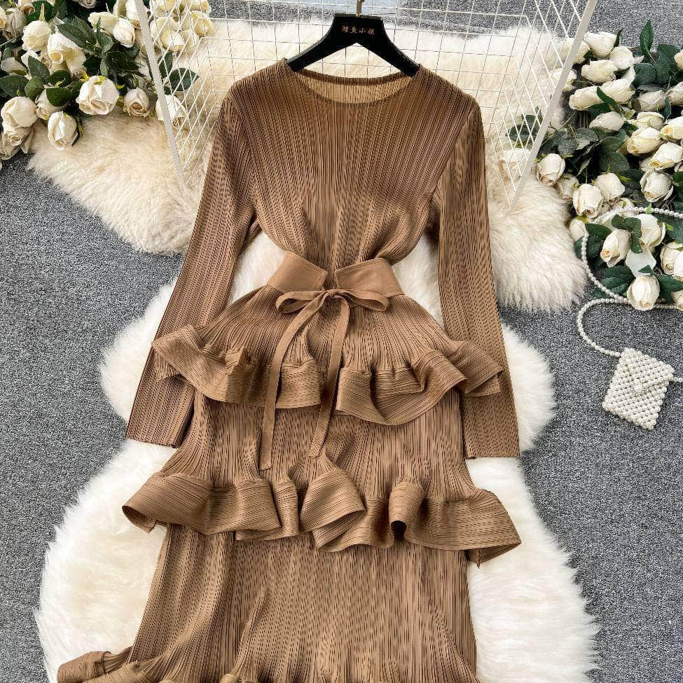 Long Sleeves Ruffled Tiered Mesh Dress