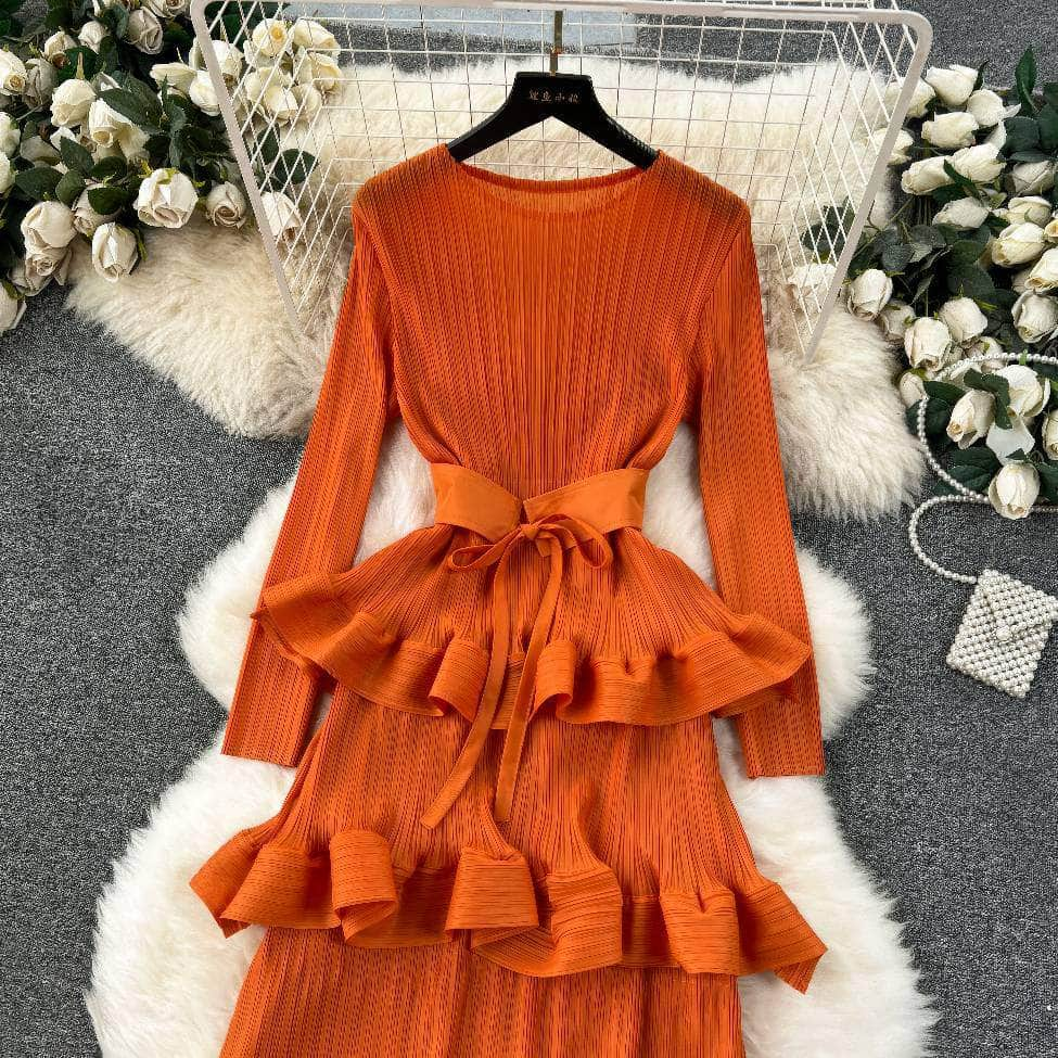 Long Sleeves Ruffled Tiered Mesh Dress