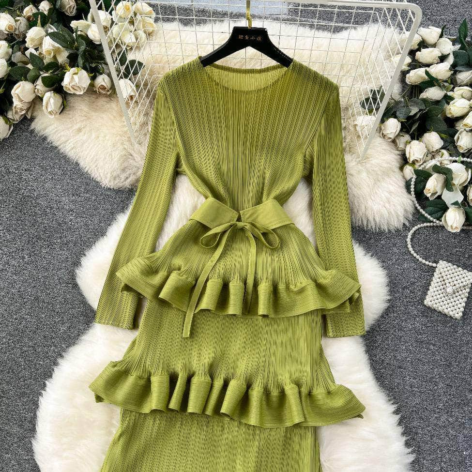 Long Sleeves Ruffled Tiered Mesh Dress