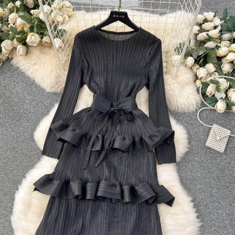 Long Sleeves Ruffled Tiered Mesh Dress