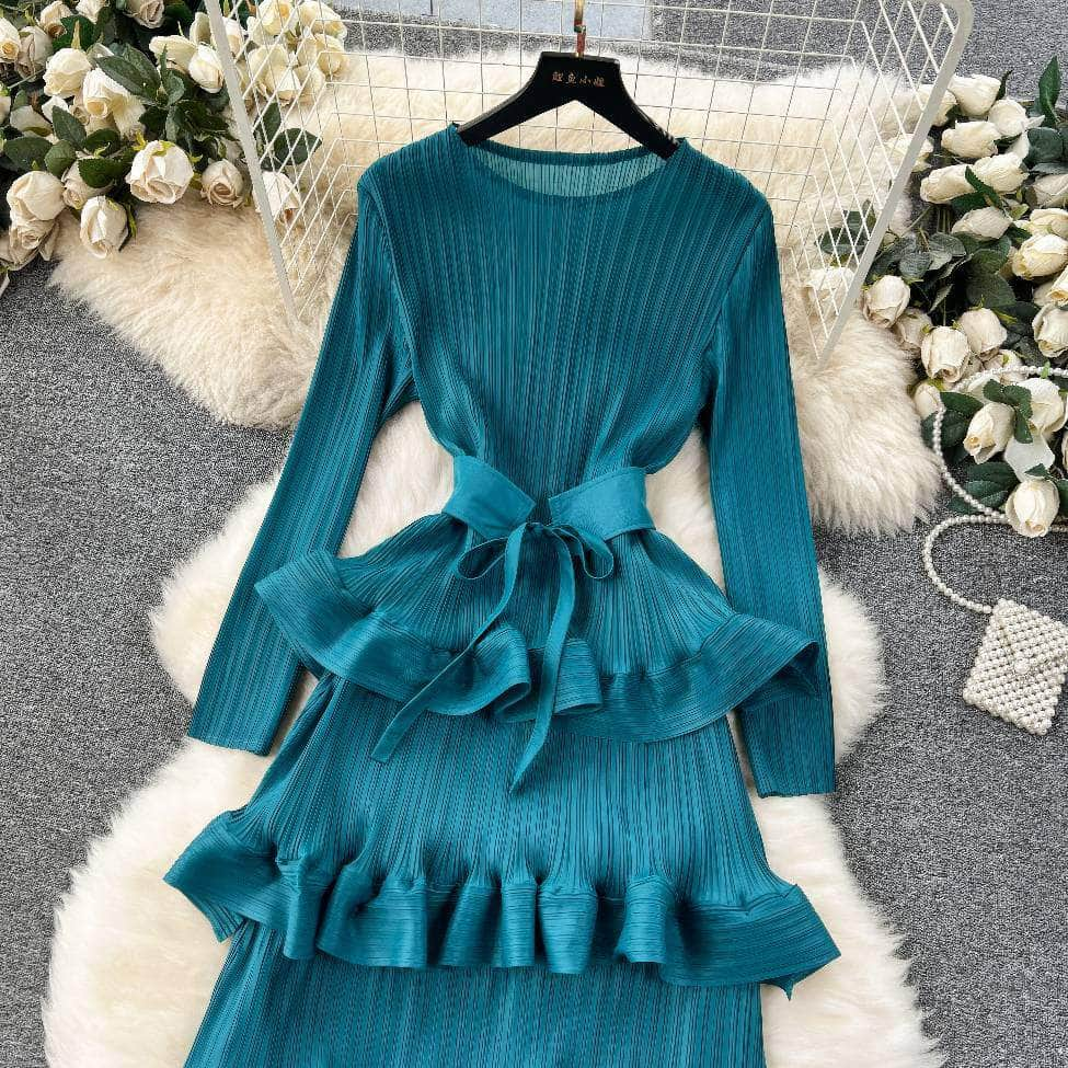 Long Sleeves Ruffled Tiered Mesh Dress