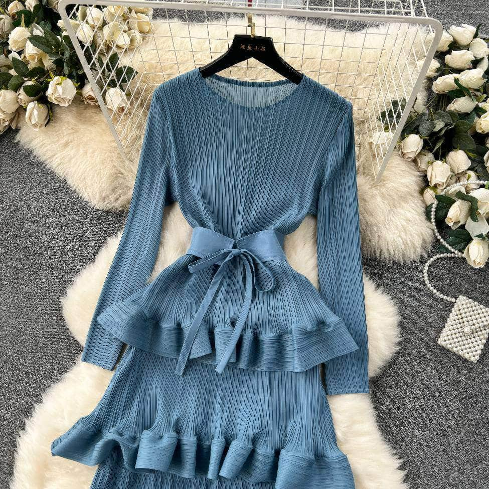 Long Sleeves Ruffled Tiered Mesh Dress