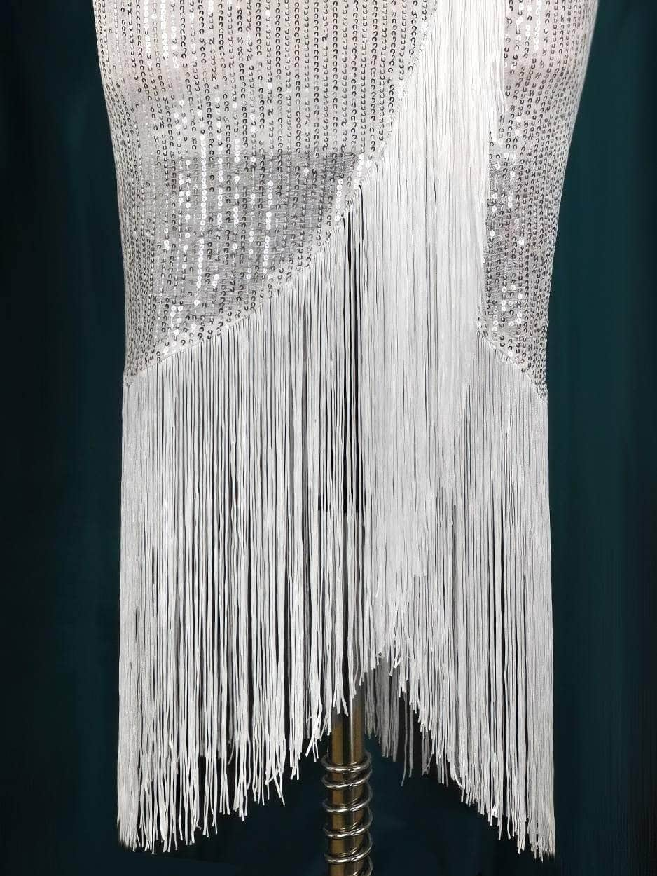 Long Sleeves Sequin Tassel Fringe Wrap Dress