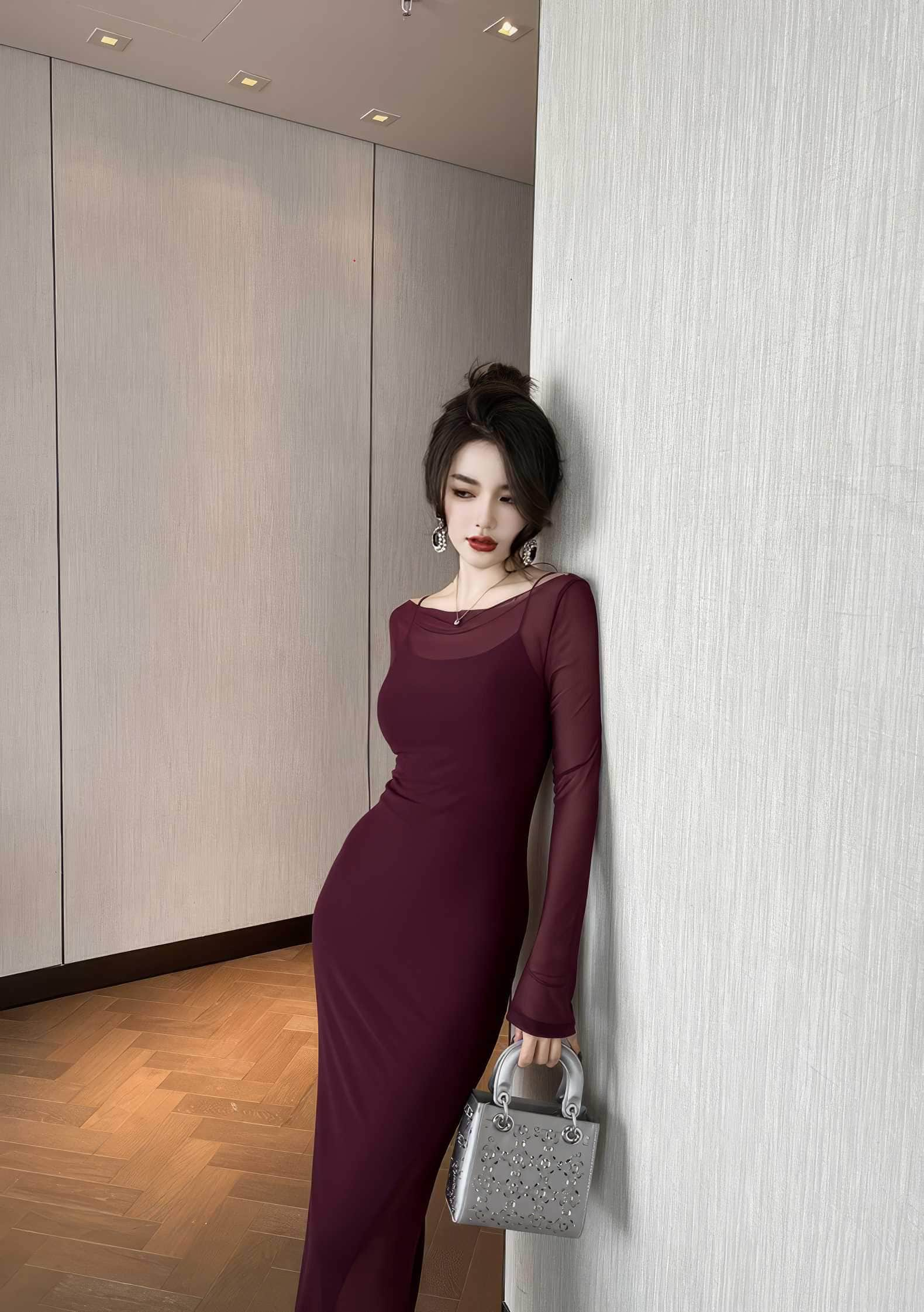 Long Sleeves Strappy Sheer Mermaid Dress