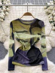 Long Sleeves Tie-Dye Print Mesh Top S / Mountain Echo