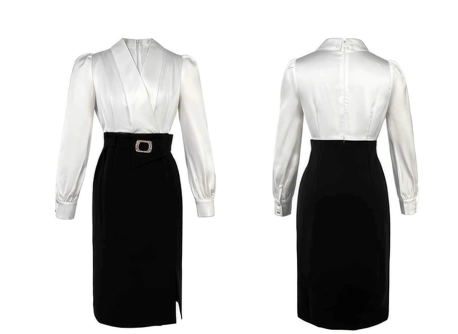 Long Sleeves V-Neck High Waist Dress