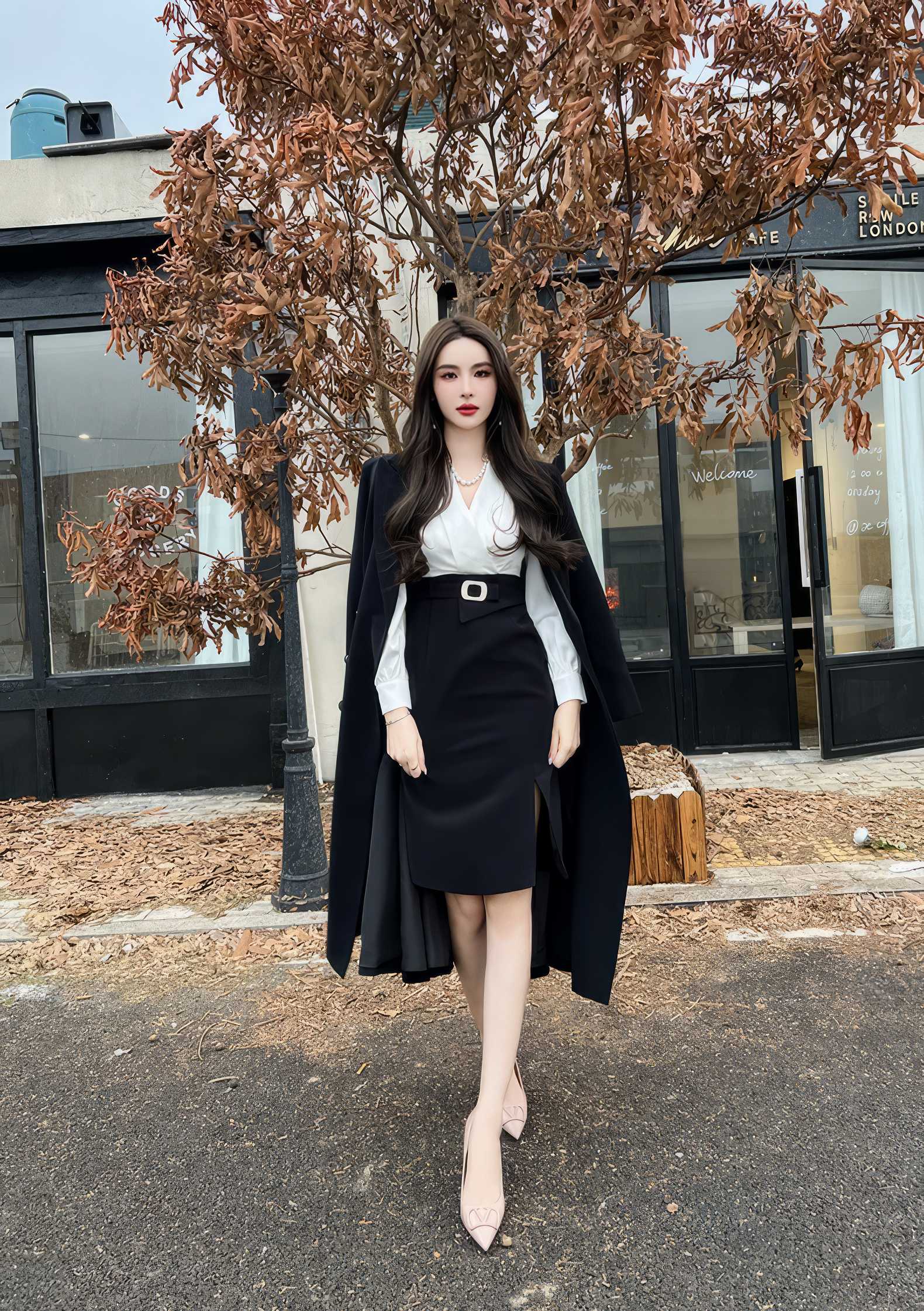 Long Sleeves V-Neck High Waist Dress