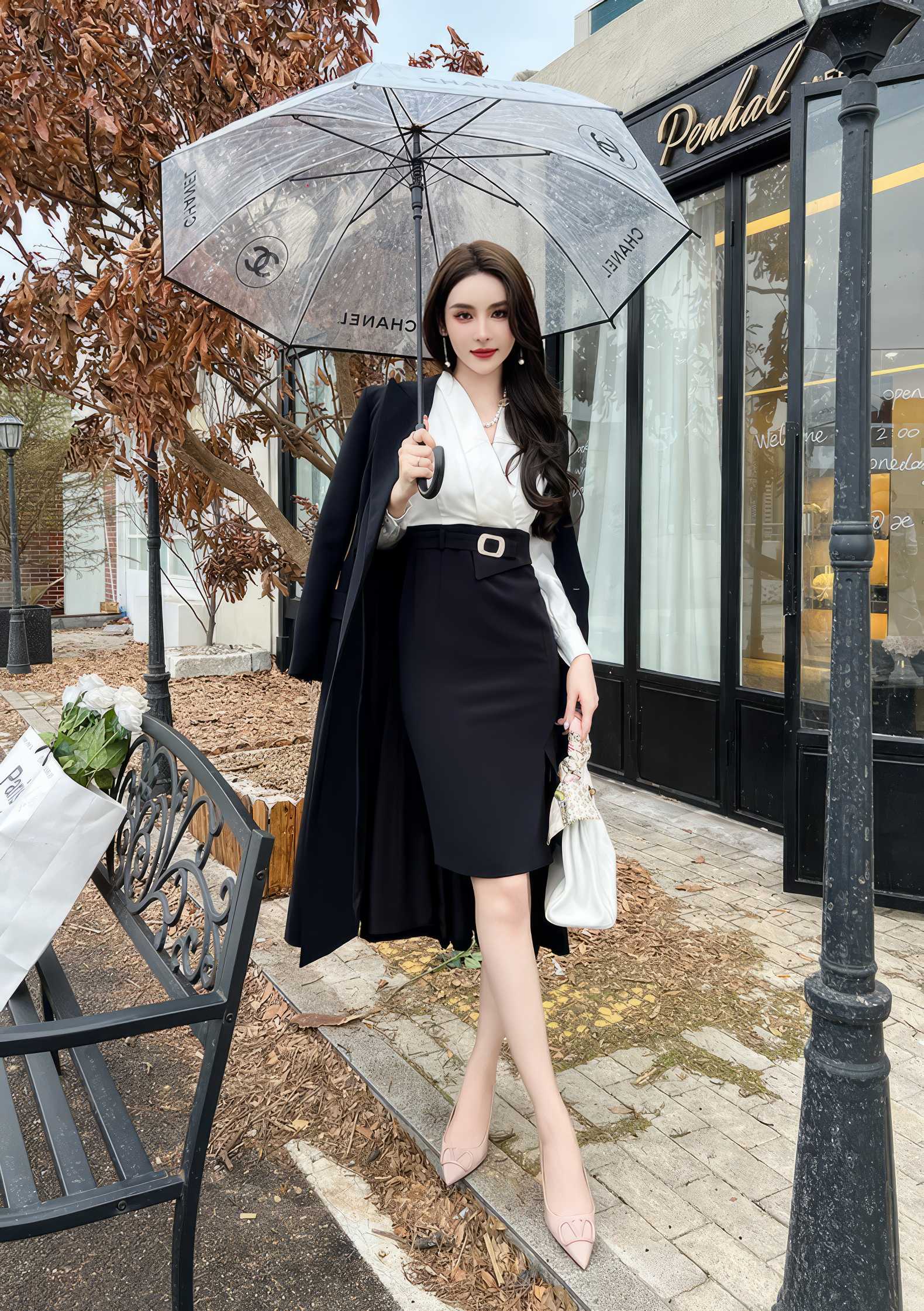 Long Sleeves V-Neck High Waist Dress