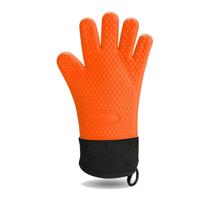 Long Thick Silicone Gloves Heat-resistant Non-slip Microwave Oven Mitts Kitchen BBQ Baking Cooking Canvas Stitching Oven Gloves 1Pcs Orange