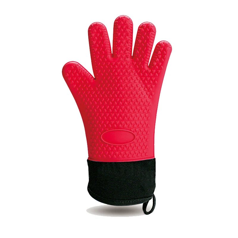 Long Thick Silicone Gloves Heat-resistant Non-slip Microwave Oven Mitts Kitchen BBQ Baking Cooking Canvas Stitching Oven Gloves 1Pcs Red