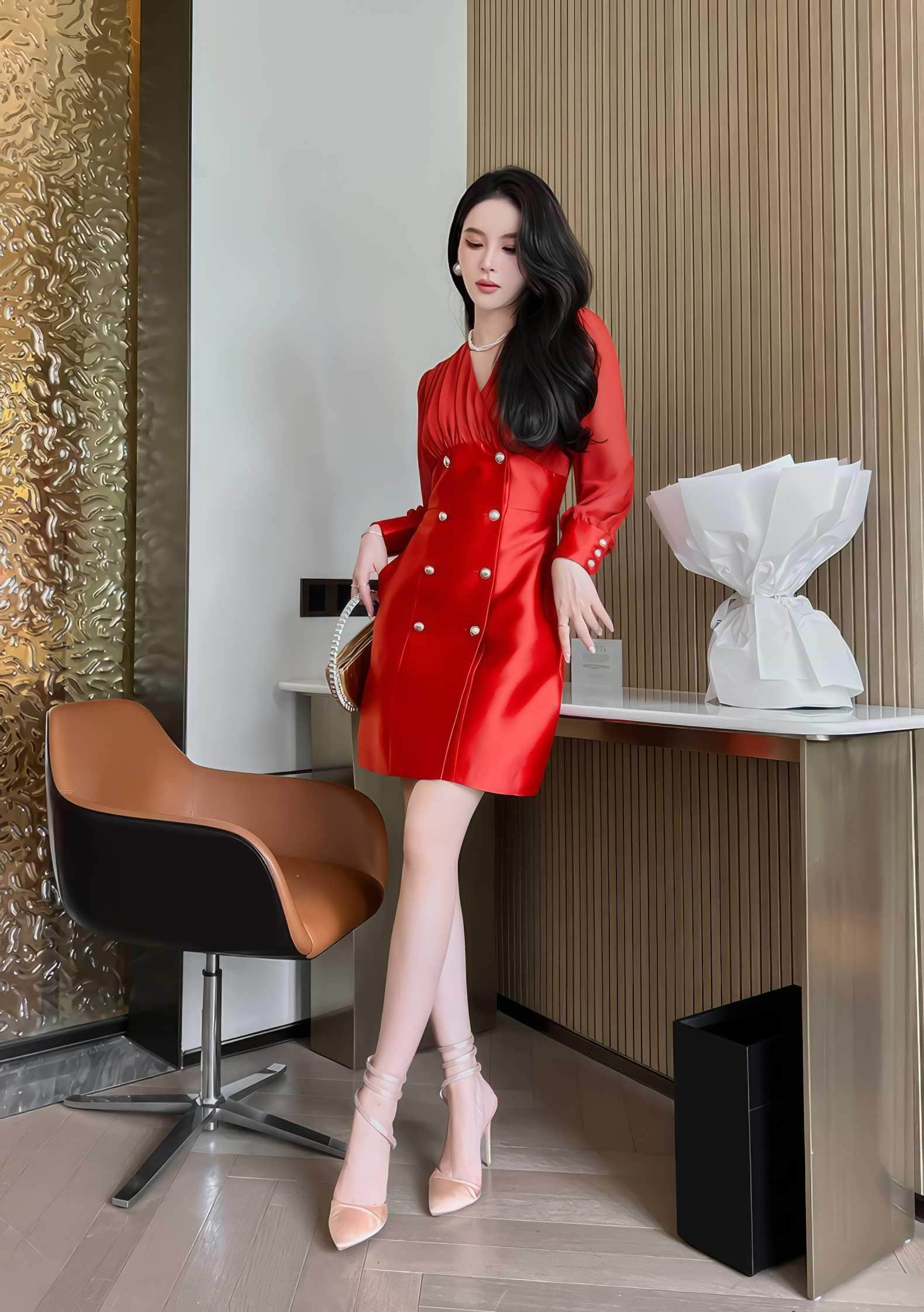 Longsleeve V-Neck Ruffled Blazer Dress