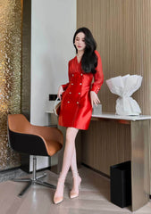 Longsleeve V-Neck Ruffled Blazer Dress