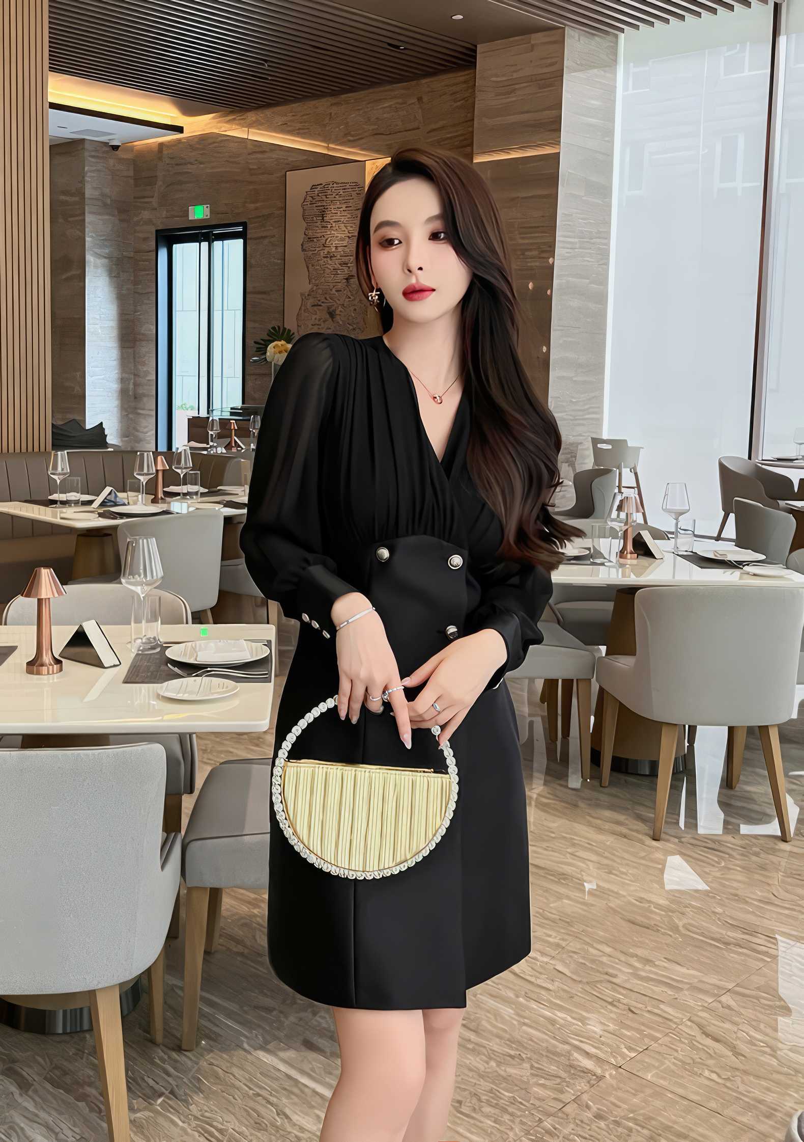 Longsleeve V-Neck Ruffled Blazer Dress