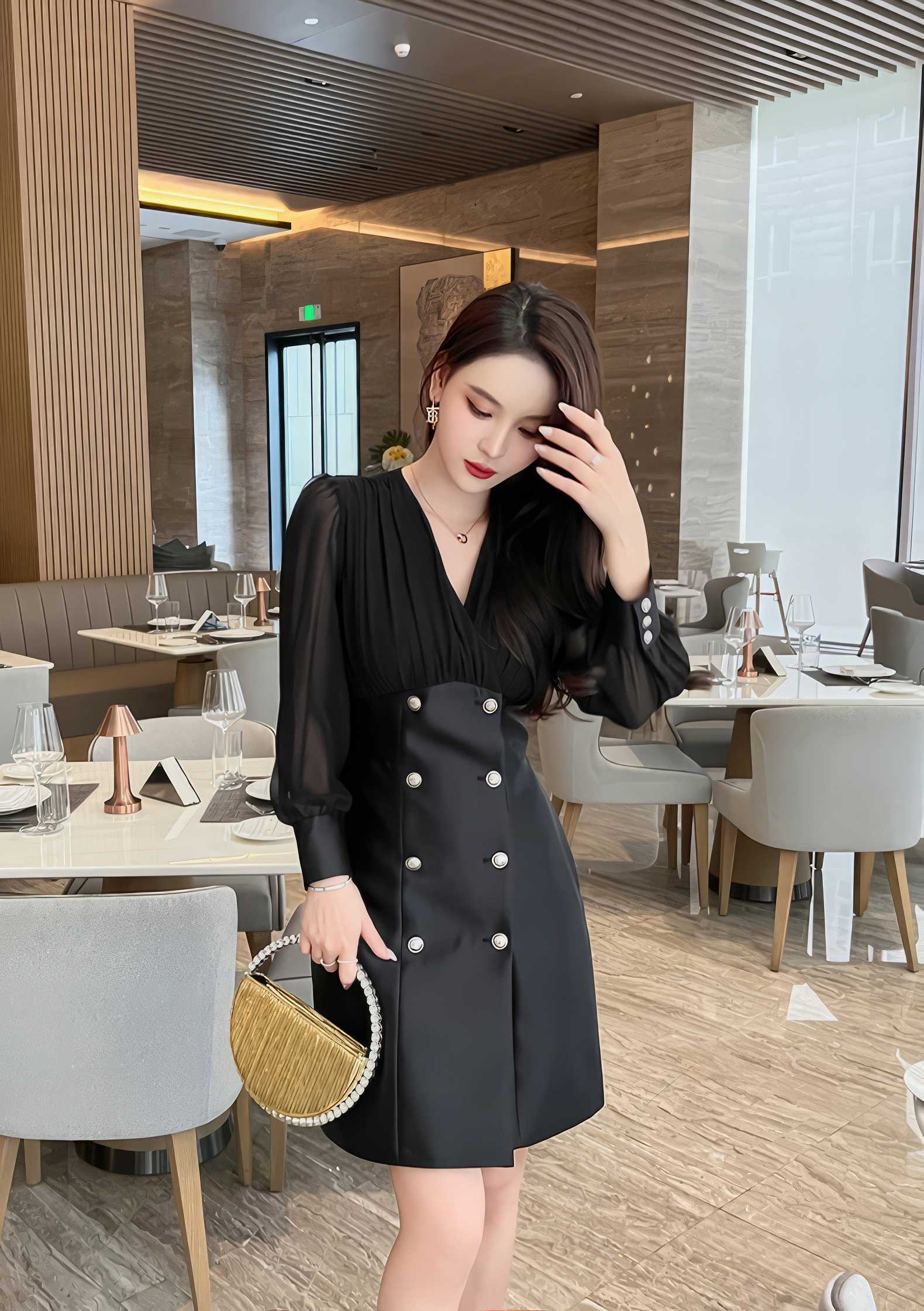 Longsleeve V-Neck Ruffled Blazer Dress