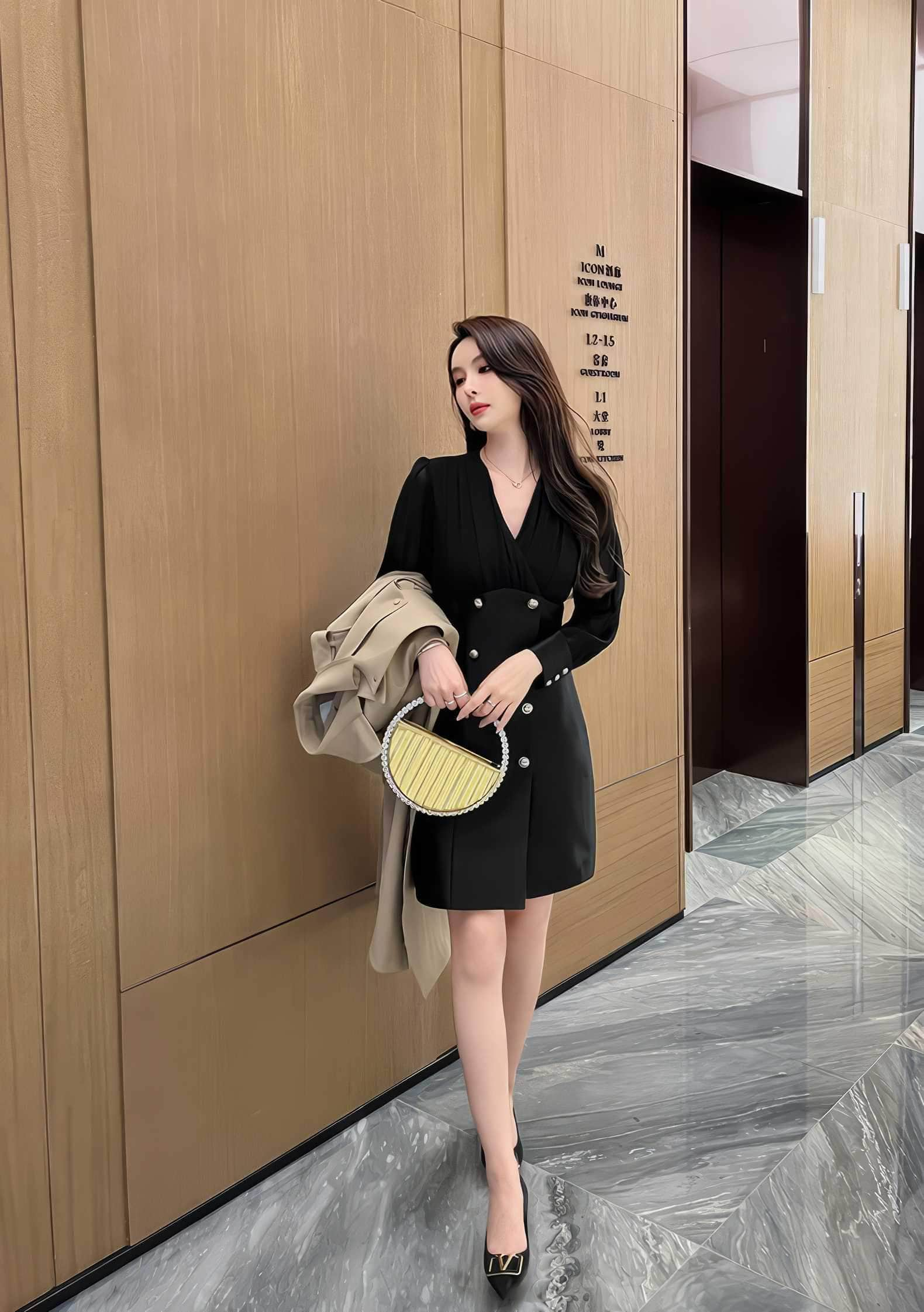 Longsleeve V-Neck Ruffled Blazer Dress