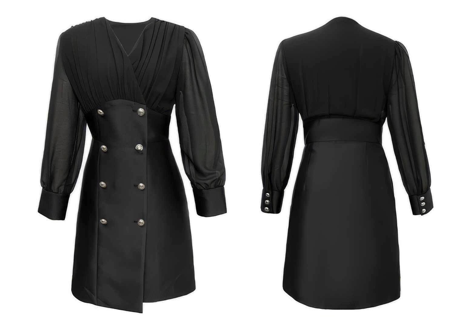 Longsleeve V-Neck Ruffled Blazer Dress