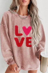 LOVE Round Neck Dropped Shoulder Sweatshirt Dusty Pink / S