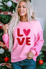 LOVE Sequin Dropped Shoulder Sweatshirt Carnation Pink / S