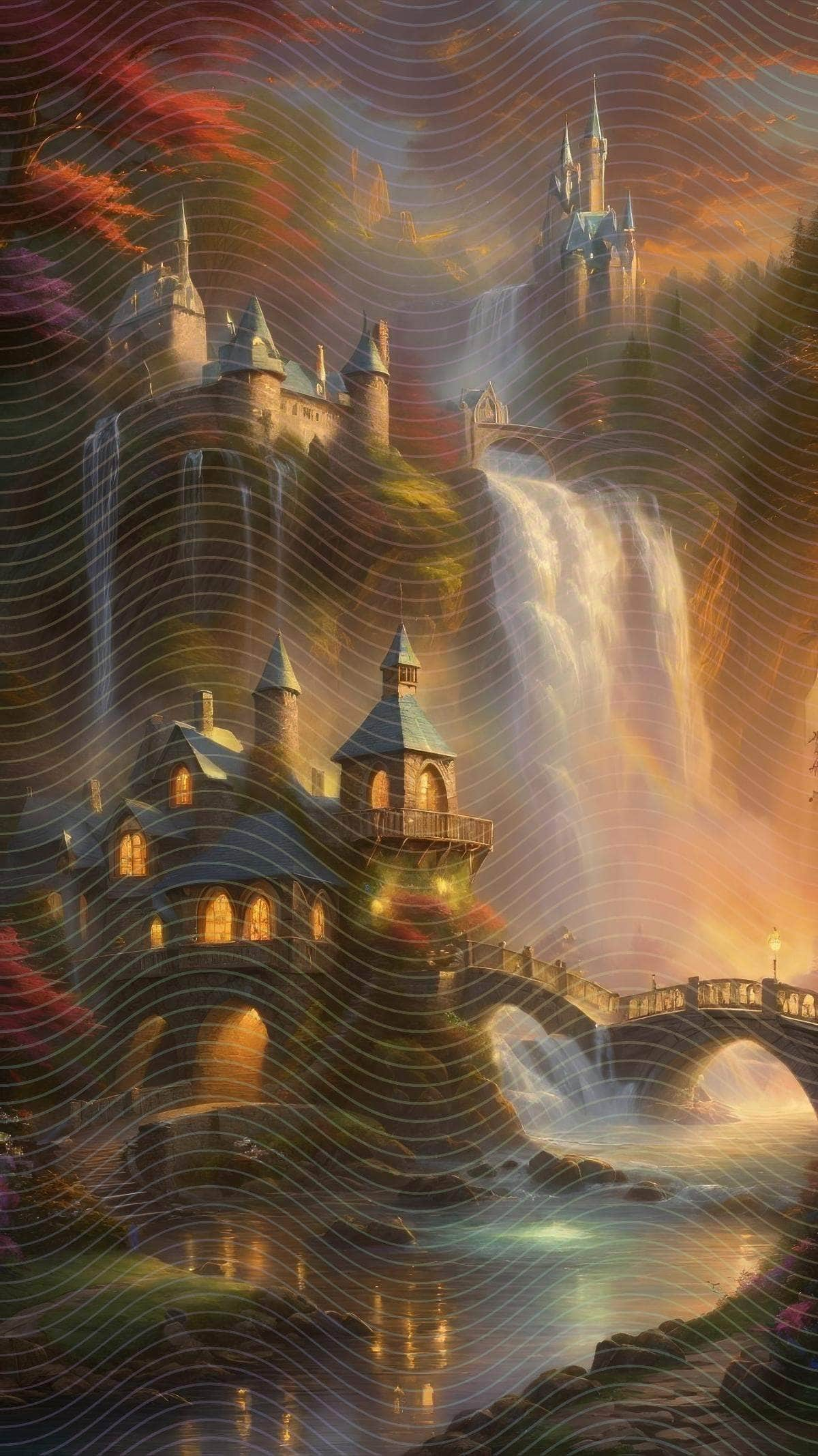 Luminous Beautiful Waterfall Cascading Village