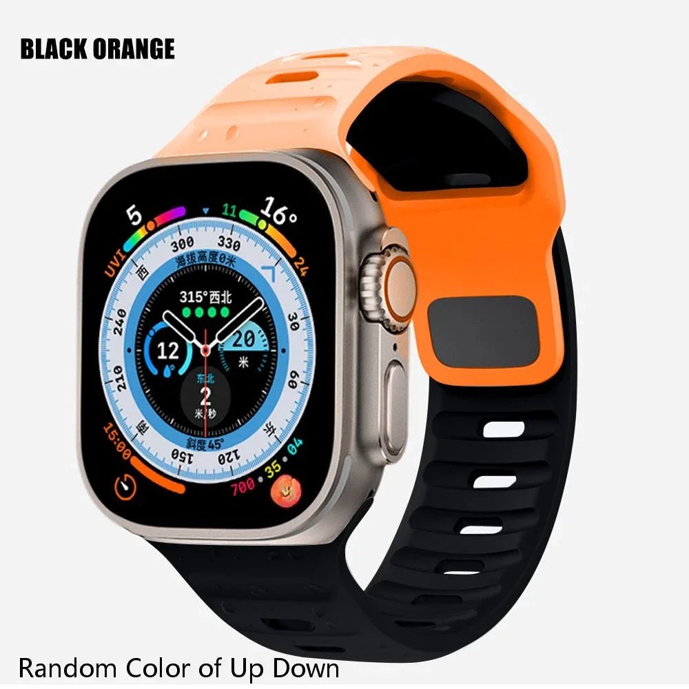 Luminous Silicone Band for Apple Watch - Compatible with iWatch Ultra/8/7/3/5/6/SE/4, Available in Various Sizes Orange Black / 42mm 44mm 45mm 49mm / CHINA